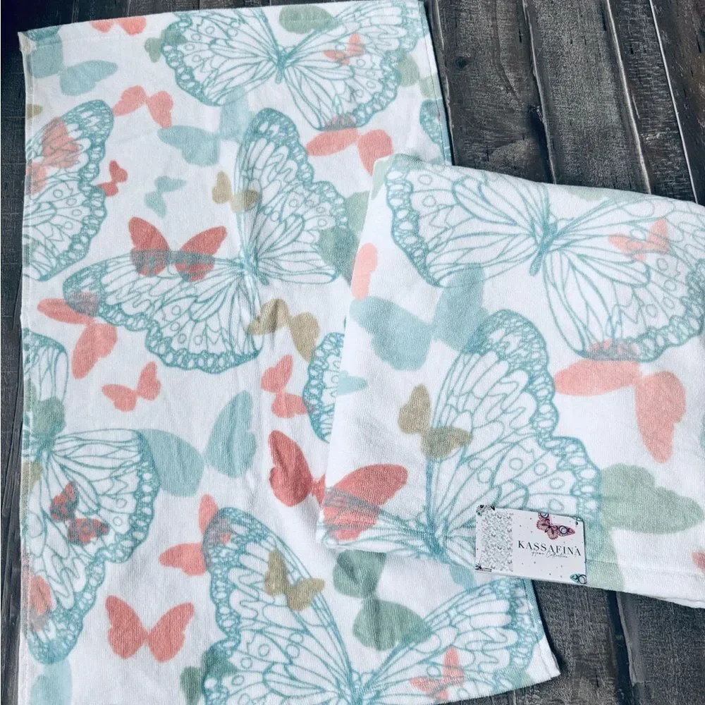 3-pc Butterfly Spring Pastel Bath Hand Towels Spa Set